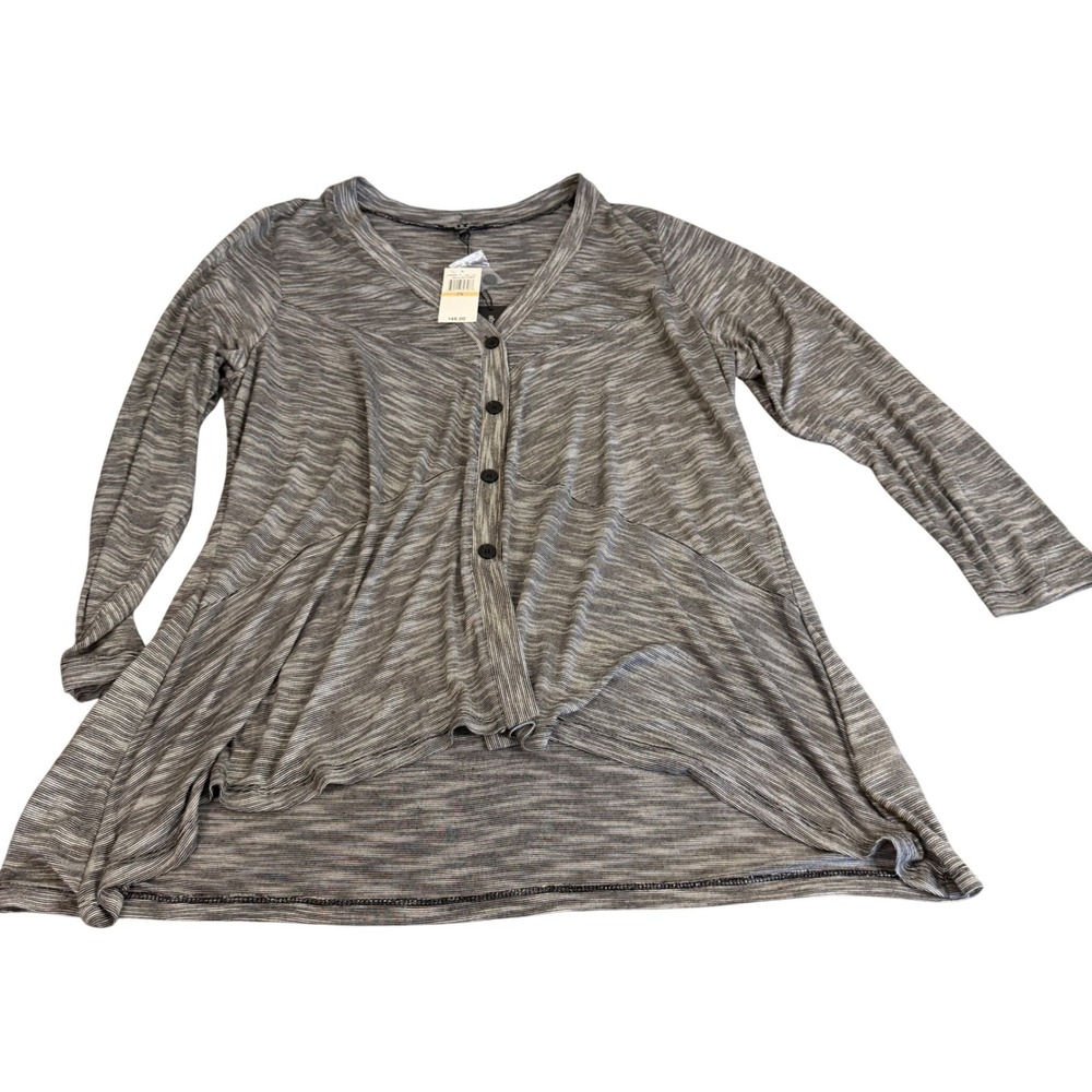 Cable & Gauge Woman 2X Cardigan Black Ivory Space Dye Button Front High-Low NWT